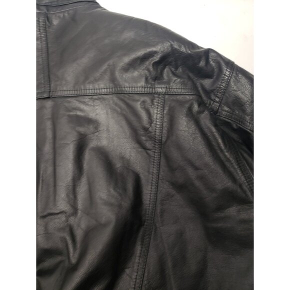 Boss Leather Black Leather Bomber Motorcycle Full Zip Button Up Jacket Size ? - Picture 15 of 16